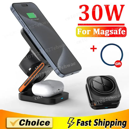30W 3-in-1 Foldable Magnetic Wireless Charging Station Stand