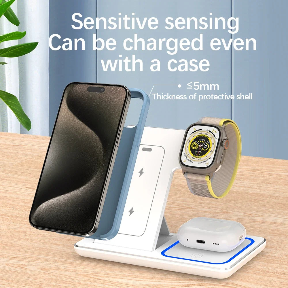30W 3-in-1 Foldable LED Wireless Charging Station Stand
