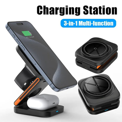 30W 3-in-1 Foldable Magnetic Wireless Charging Station Stand