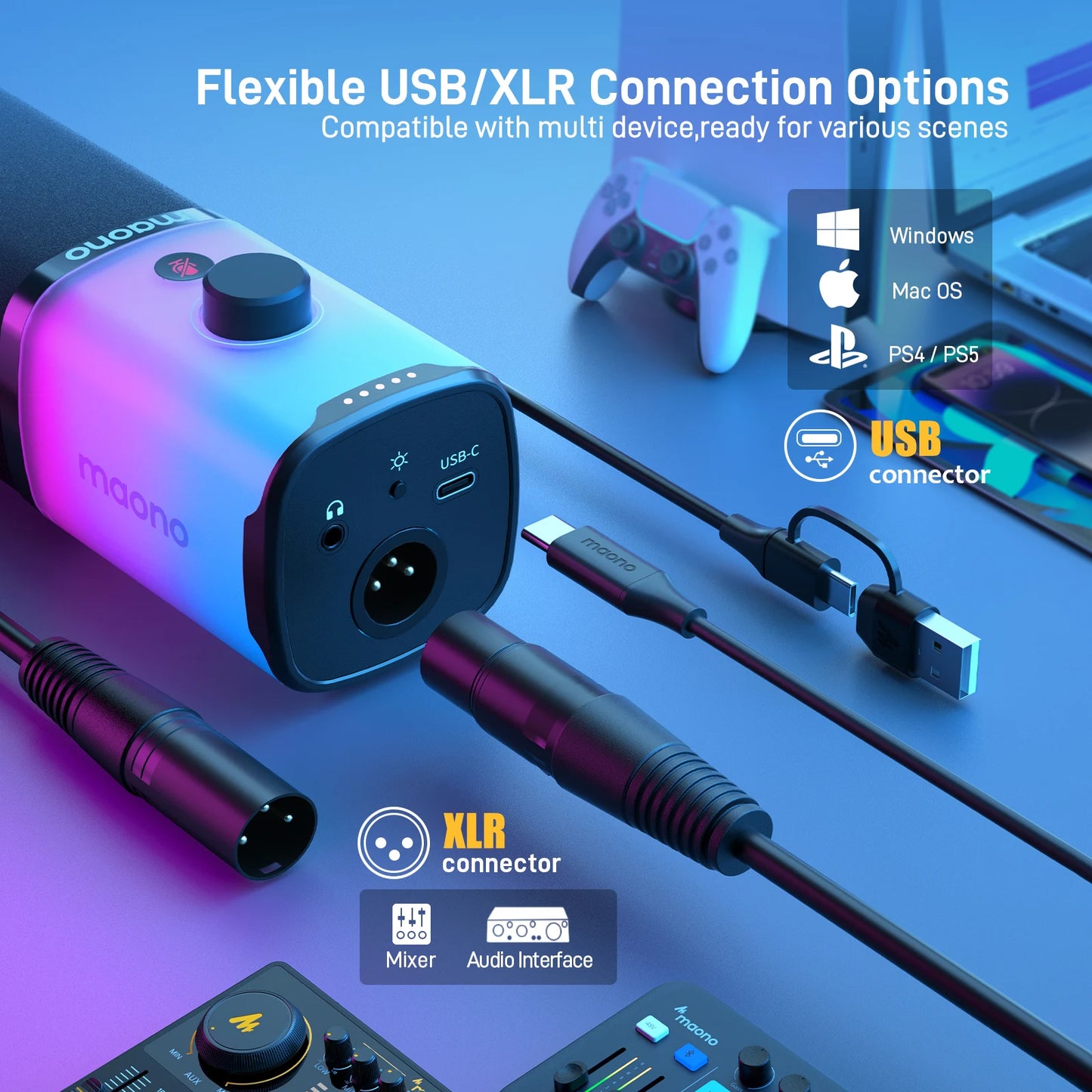 USB/XLR Dynamic Gaming Microphone with RGB