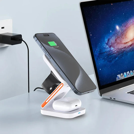 30W 3-in-1 Foldable Magnetic Wireless Charging Station Stand